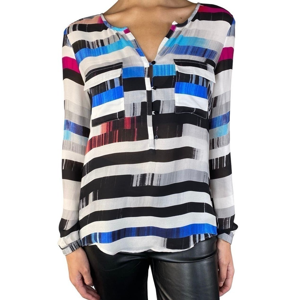 PARKER Marissa Silk Striped Multicolor Top Shirt Blouse Long Sleeve - Sz Large